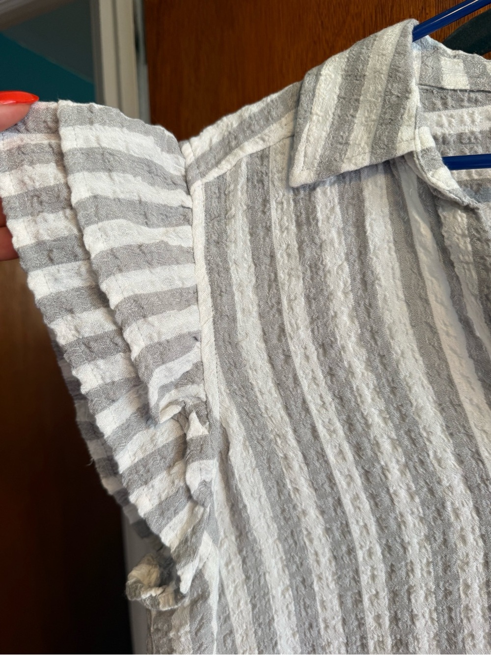 Bundle- Jane and Delancey Red & White/grey white Striped Button-Down Tops (Pair) - Picture 12 of 12